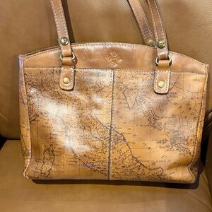Vintage Map Print Brown Leather Tote Bag Patricia Nash